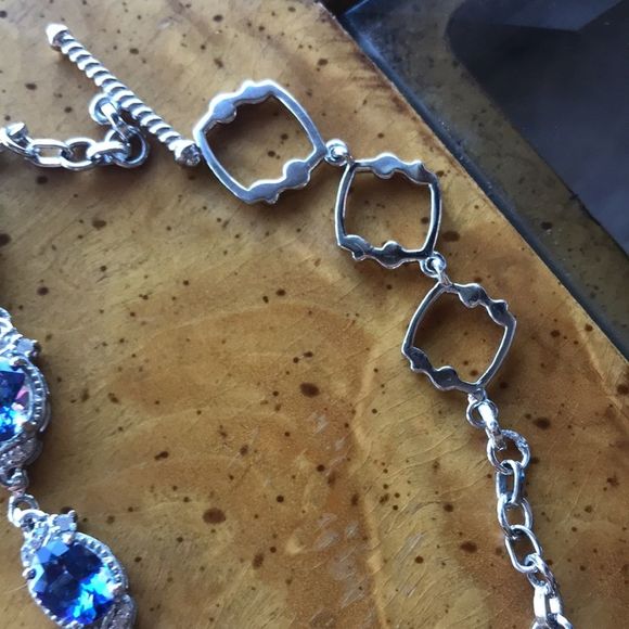 Blue Brazilian Petalite White Zircon Sterling Silver Toggle Bracelet - Picture 5 of 8